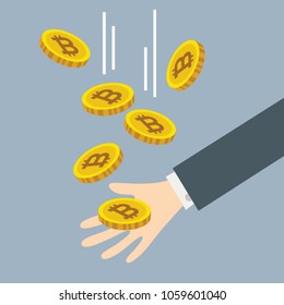 Bitcoin falling in hand, Business concept, Vector illustration