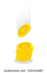 Bitcoin Falling On Pile Handful Of Coins Mining 
 Cryptomoney Vector Isolated Illustration Material Design On White Background