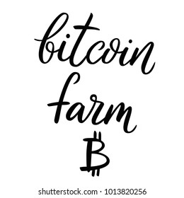 Bitcoin farm. Bitcoin vector symbol. Crypto currency. Isolated on white background hand drawn lettering. Bitcoin word for tag, banner, logotype. Bitcoin, hand drawn typography letters.