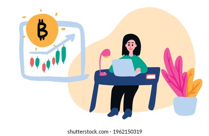 Bitcoin farming stocks business computer establish company coin people woman work graphics plants web landing page template illustration website 