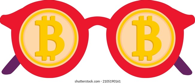 Bitcoin. Fashionable glasses with a precious Bitcoin symbol. Cryptocurrency.