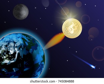 Bitcoin is fast growing. Crypto currency is breaking into space concept.