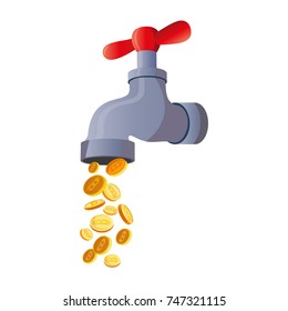 Bitcoin faucet. water tap with coins