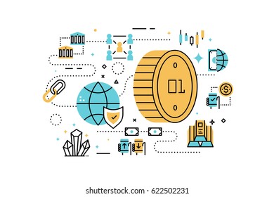 Bitcoin and finance line icons illustration. Design in modern style with related icons ornament concept for website, app, web banner.