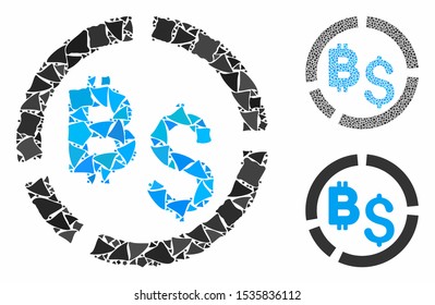 Bitcoin financial diagram composition of rugged pieces in different sizes and color tinges, based on Bitcoin financial diagram icon. Vector rough pieces are combined into composition.