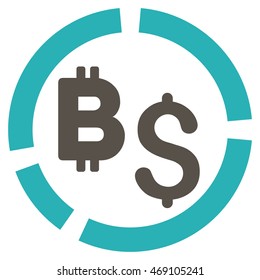 Bitcoin Financial Diagram icon. Vector style is bicolor flat iconic symbol with rounded angles, grey and cyan colors, white background.