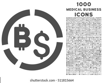 Bitcoin Financial Diagram vector icon with 1000 medical business icons. Set style is flat pictograms, gray color, white background.