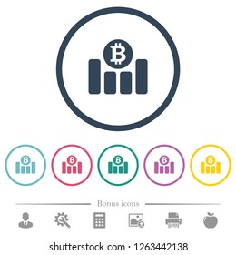 Bitcoin financial graph flat color icons in round outlines. 6 bonus icons included.