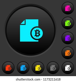 Bitcoin financial report dark push buttons with vivid color icons on dark grey background