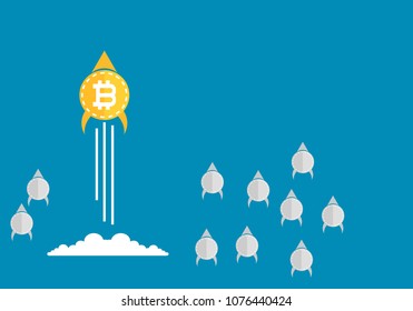 Bitcoin financial system grows. Competition with other currencies concept.