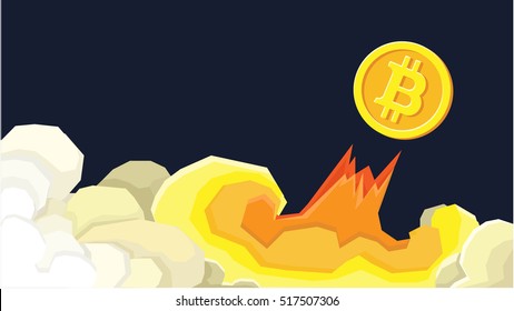 Bitcoin financial system grows. Crypto currency hype vector illustration with blank space