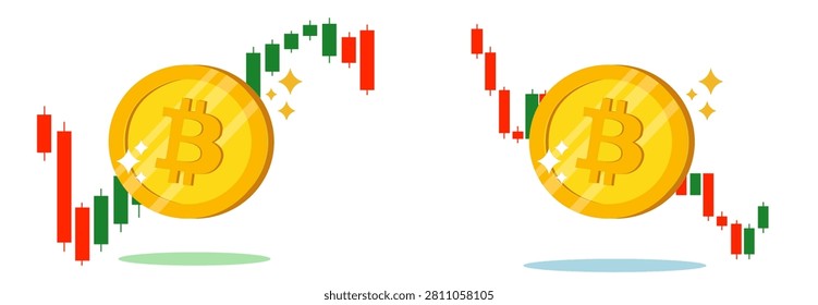 Bitcoin financial trading analysis displaying market price increase and drop candlestick concept vector