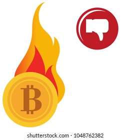 Bitcoin in fire. Financial concept. Vector illustration