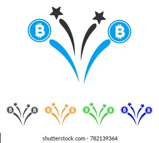 Bitcoin Fireworks icon. Vector illustration style is a flat iconic bitcoin fireworks symbol with grey, green, blue, yellow color variants. Designed for web and software interfaces.