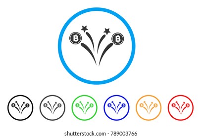Bitcoin Fireworks rounded icon. Style is a flat grey symbol inside light blue circle with bonus colored versions. Bitcoin Fireworks vector designed for web and software interfaces.