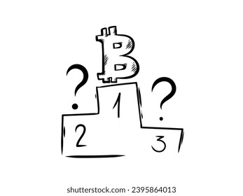 Bitcoin is in first place among cryptocurrencies. Vector doodle illustration - Which cryptocurrencies are in second and third place.
