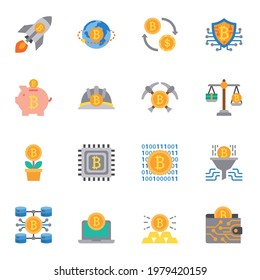 Bitcoin flat color icon set 1, cryptocurrency symbols collection.