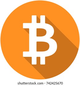 Bitcoin flat icon isolated on white background for using in web projects or mobile applications. Cryptocurrency round symbol. Vector EPS 10