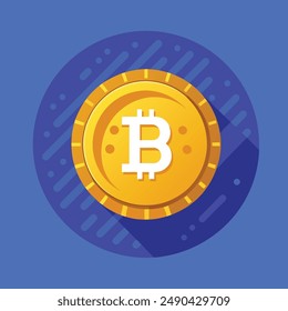 Bitcoin flat icon on blue background. Crypto currency. Web and Internet money. Vector illustration.