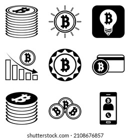 Bitcoin Flat Icon Set Isolated On White Background