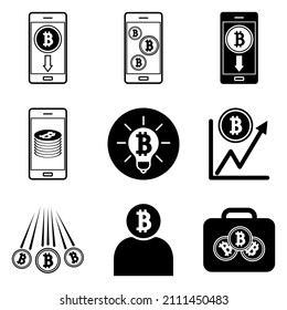 Bitcoin Flat Icon Set Isolated On White Background