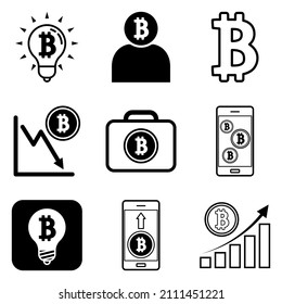 Bitcoin Flat Icon Set Isolated On White Background