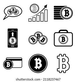Bitcoin Flat Icon Set Isolated On White Background