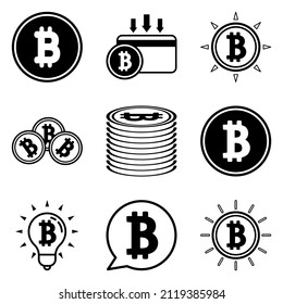 Bitcoin Flat Icon Set Isolated On White Background