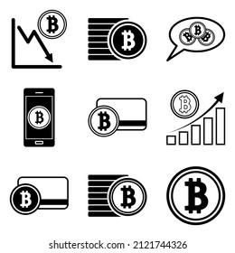 Bitcoin Flat Icon Set Isolated On White Background