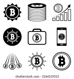 Bitcoin Flat Icon Set Isolated On White Background