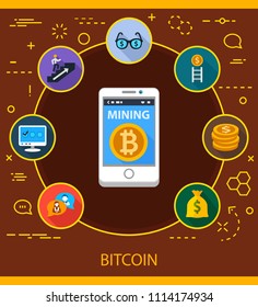 Bitcoin flat icons concept. Vector illustration. Element template for design.