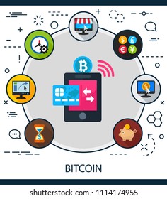 Bitcoin flat icons concept. Vector illustration. Element template for design.