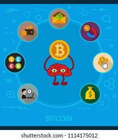 Bitcoin flat icons concept. Vector illustration. Element template for design.