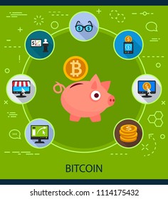 Bitcoin flat icons concept. Vector illustration. Element template for design.