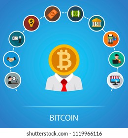 Bitcoin flat icons concept. Vector illustration. Element template for design.