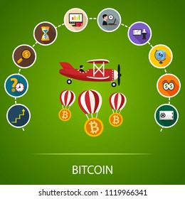 Bitcoin flat icons concept. Vector illustration. Element template for design.
