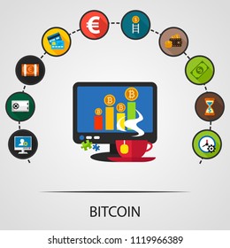Bitcoin flat icons concept. Vector illustration. Element template for design.