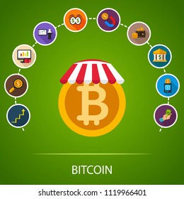 Bitcoin flat icons concept. Vector illustration. Element template for design.