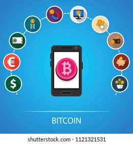 Bitcoin flat icons concept. Vector illustration. Element template for design.