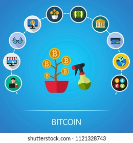 Bitcoin flat icons concept. Vector illustration. Element template for design.