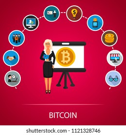Bitcoin flat icons concept. Vector illustration. Element template for design.