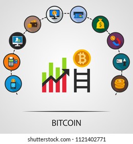Bitcoin flat icons concept. Vector illustration. Element template for design.