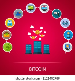 Bitcoin flat icons concept. Vector illustration. Element template for design.