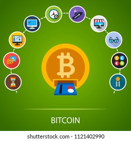 Bitcoin flat icons concept. Vector illustration. Element template for design.
