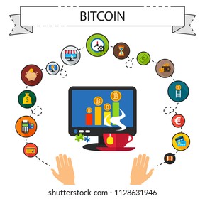 Bitcoin flat icons concept. Vector illustration. Element template for design.