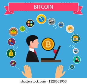 Bitcoin flat icons concept. Vector illustration. Element template for design.