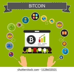 Bitcoin flat icons concept. Vector illustration. Element template for design.