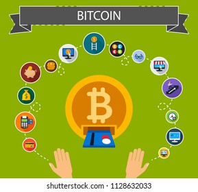 Bitcoin flat icons concept. Vector illustration. Element template for design.