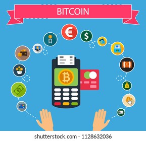 Bitcoin flat icons concept. Vector illustration. Element template for design.