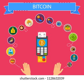 Bitcoin flat icons concept. Vector illustration. Element template for design.